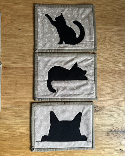 Lap Cats Mug Rug - Set of 4 + Bonus Cat | Beginner Sewing Pattern PDF | Appliqué | Scrap Friendly