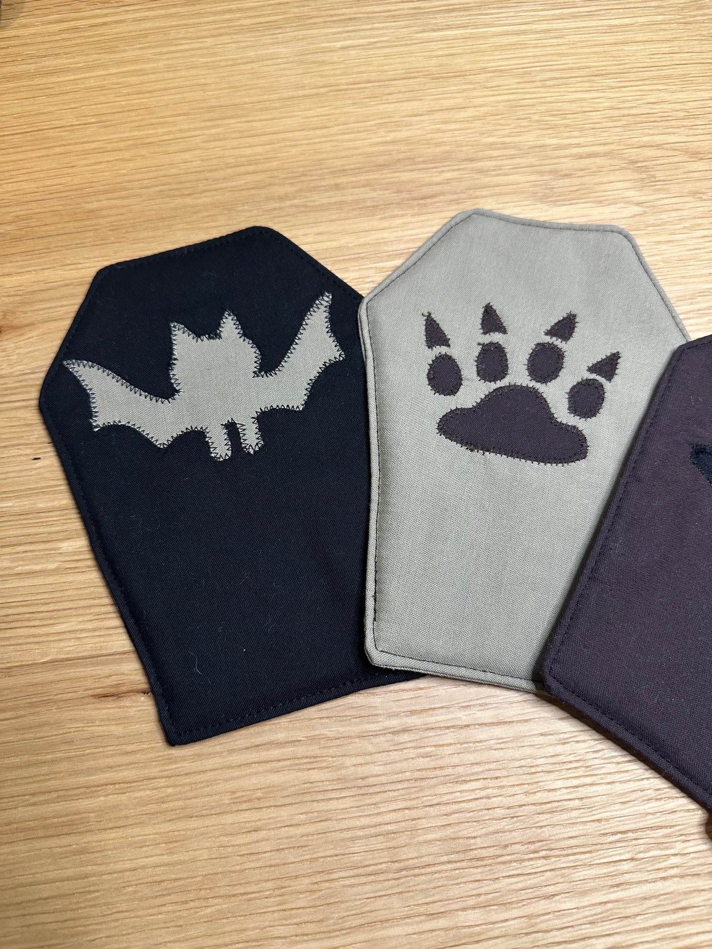 Creature Coffins Mug Rug - Set of 4 | Beginner Sewing Pattern PDF | Appliqué | Scrap Friendly | Halloween