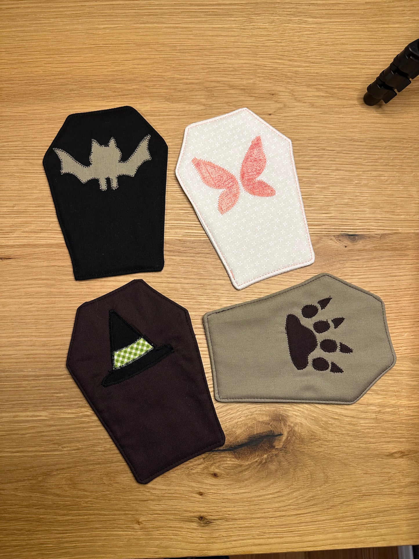 Creature Coffins Mug Rug - Set of 4 | Beginner Sewing Pattern PDF | Appliqué | Scrap Friendly | Halloween
