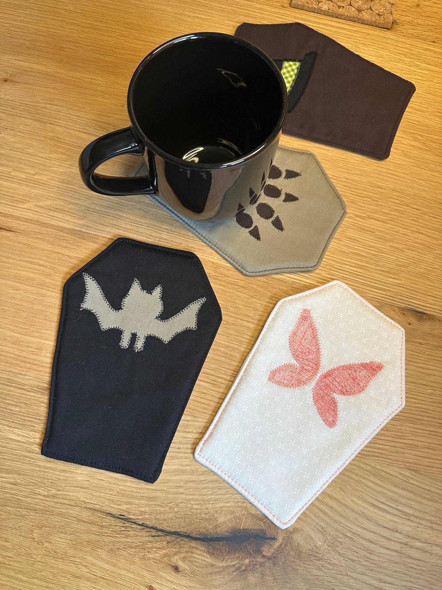 Creature Coffins Mug Rug - Set of 4 | Beginner Sewing Pattern PDF | Appliqué | Scrap Friendly | Halloween