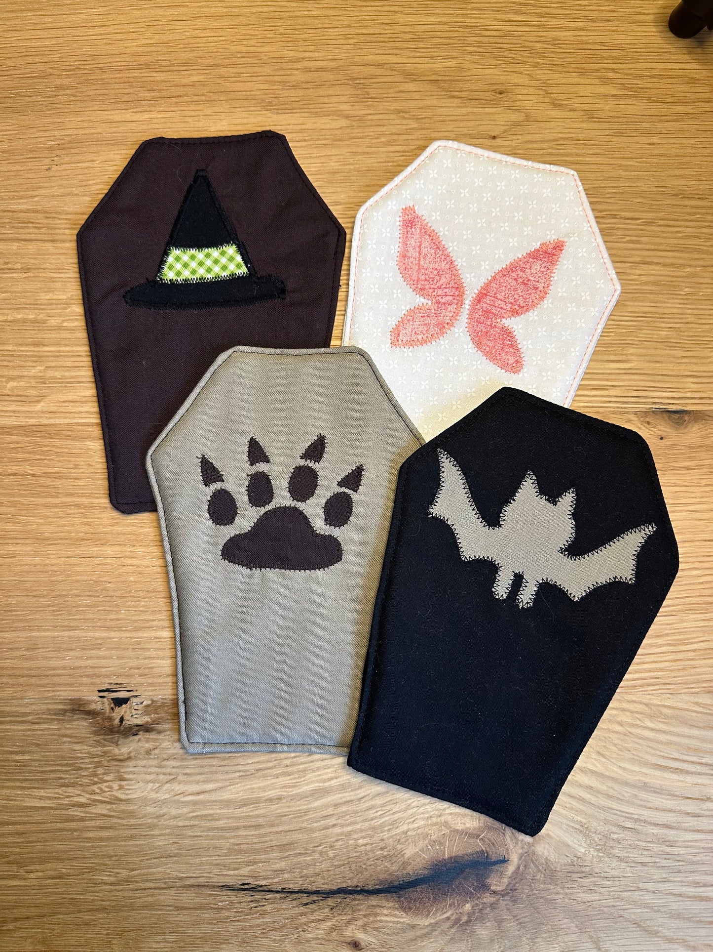 Creature Coffins Mug Rug - Set of 4 | Beginner Sewing Pattern PDF | Appliqué | Scrap Friendly | Halloween
