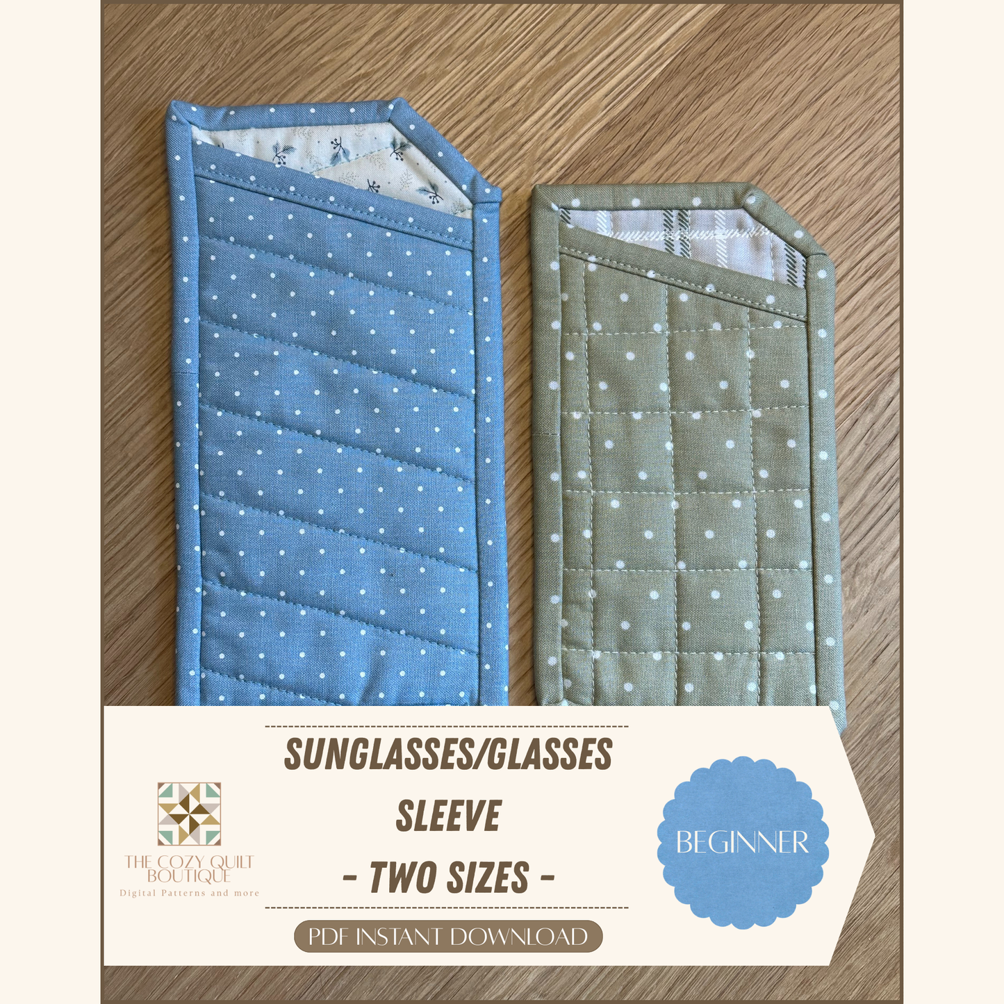 Quilted Glasses/Sunglasses Sleeve - 2 Sizes | Beginner Sewing Pattern PDF | Scrap Friendly