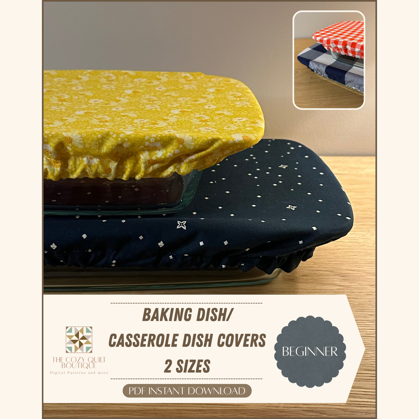 Baking Dish Cover Sewing Pattern PDF | Reusable Fabric Casserole | Eco Friendly Kitchen Sewing Pattern | Beginner Easy | Instant Download